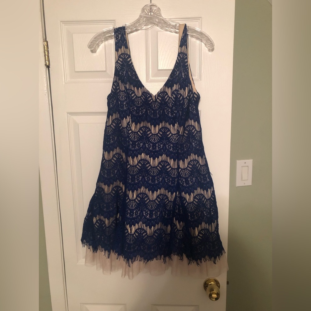Blue and cream lacy dress with underlay